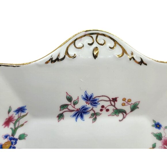 Hammersley Hand-Painted Peacock Porcelain Tray 24k Trim Floral & Bird 14" x 7" - Picture 2 of 9